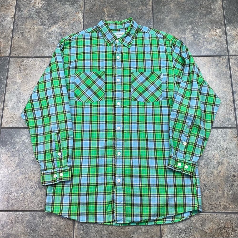 Men’s Carhartt Long Sleeve Plaid Button Down Shirt Size Large